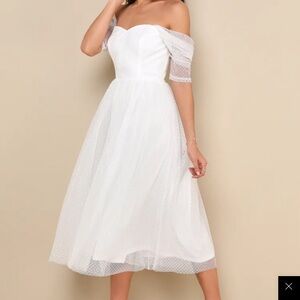 Elegant Off-Shoulder White Midi Dress